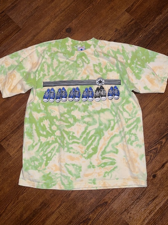 Converse All Stars Tops - Converse All Star Green Cream Tie-Dye Short Sleeve Graphic Sneaker Tee Size XL